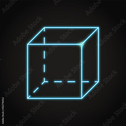 Neon geometric cube icon in line style