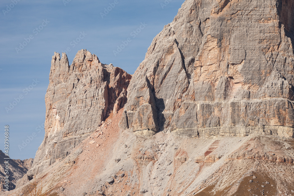 Detail of vertical Dolomites wall in Italy (Tofana di Rozes)