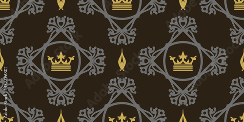 Elegant background pattern in royal style on a black background  vintage wallpaper. Seamless pattern  texture. Vector graphics