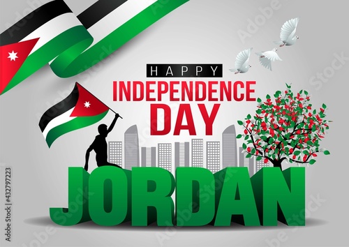 happy independence day Jordan. flying  dove with Jordan flag. vector illustration design