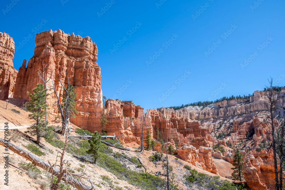 A natural rock formation of Red Rocks Hoodoos in Bryce Canyon National Park, Utah A natural rock formation of Red Rocks Hoodoos in Bryce Canyon National Park, Utah