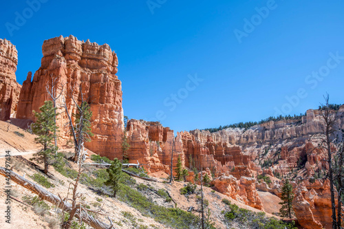 A natural rock formation of Red Rocks Hoodoos in Bryce Canyon National Park, Utah