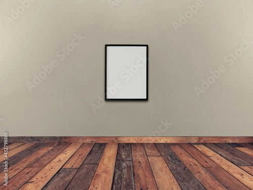 Empty room  with parquet and ampi  frame with on wall photo