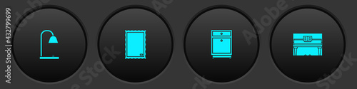 Set Table lamp, Picture, Furniture nightstand and Grand piano icon. Vector