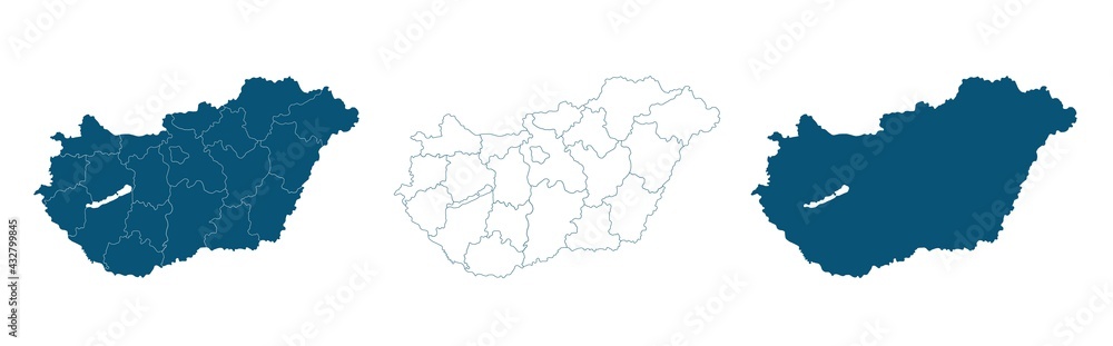Hungary map with regions vector illustration on white