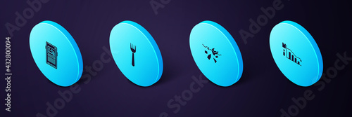 Set Isometric Ecology infographic, Problem of pollution planet, Disposable plastic fork and Stop icon. Vector