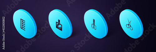 Set Isometric Scissors hairdresser, , Aftershave and Hairbrush icon. Vector