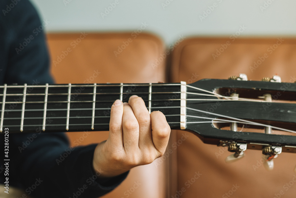 Girl accompanied by her acoustic guitar