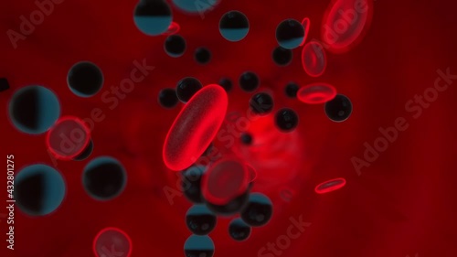 3D Animation of toxins or drugs floating in a vessel like an artery or vein in the blood stream.