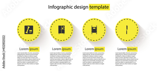 Set X-ray shots, Medicine cabinet, Stretcher and Medical saw. Business infographic template. Vector