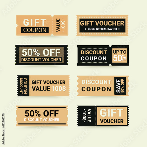 Coupon and discount vouchers set.