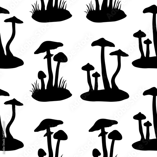 Seamless pattern with mushroom silhouettes
