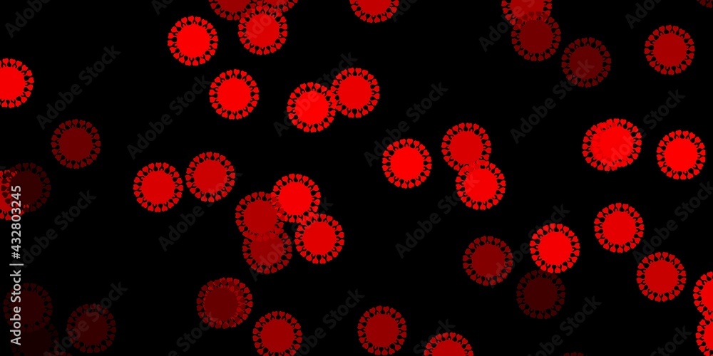 Dark red, yellow vector background with covid-19 symbols. Dark red, yellow vector background with covid-19 symbols.
