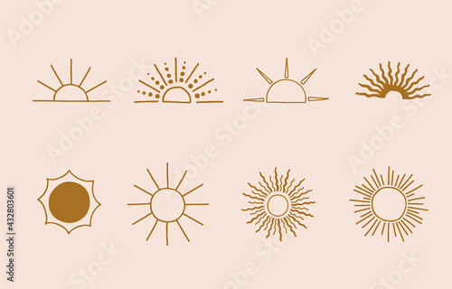Collection of line design with sun.Editable vector illustration for website, sticker, tattoo,icon