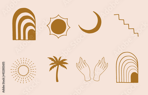 Collection of line design with sun.Editable vector illustration for website, sticker, tattoo,icon