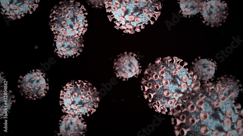 Group of virus cells. 3D illustration of Coronavirus cells photo