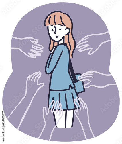 女子高生　ストーカー　シンプルイラスト