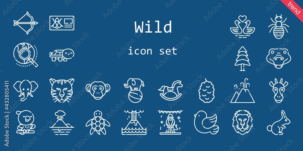 wild icon set. line icon style. wild related icons such as pigeon, crocodile, berry, artemis, monkey, turtle, explore, pine, ant, tiger, swans, lion, horse, bug, giraffe, rabbit, eruption, volcano