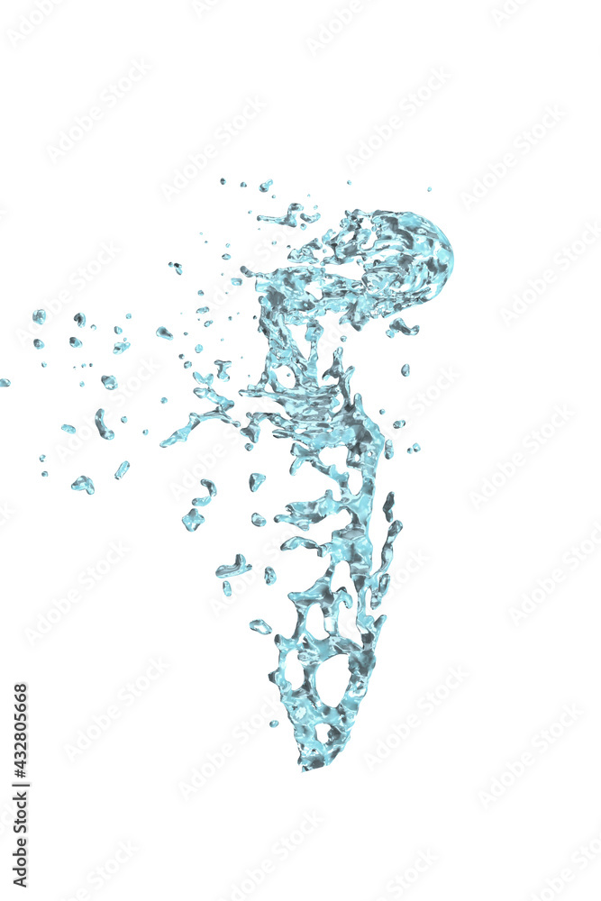 Water splash in blue translucent color, isolated on white background 3D illustration Water splash in blue translucent color, isolated on white background 3D illustration