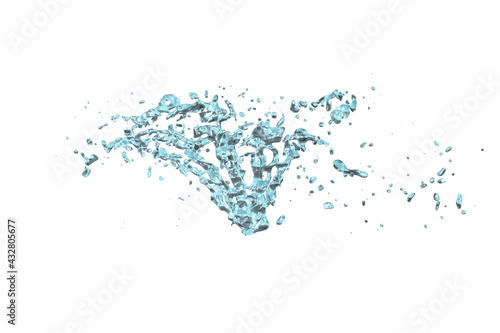 Water splash in blue translucent color, isolated on white background 3D illustration