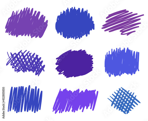 Freehand colored hatching shapes. Sketchy elements. Hand drawn tangled lines. Colorful illustration