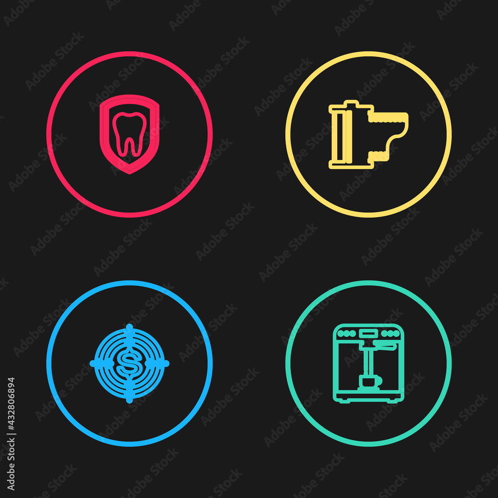 Set line Target with dollar, Coffee machine and cup, Camera film roll cartridge and Dental protection icon. Vector Set line Target with dollar, Coffee machine and cup, Camera film roll cartridge and Dental protection icon. Vector
