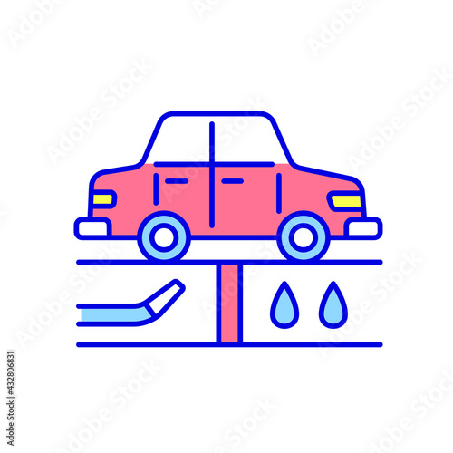 Fototapeta Naklejka Na Ścianę i Meble -  Cleaning the suspension RGB color icon. Car wash. Thin line flat vector illustration.