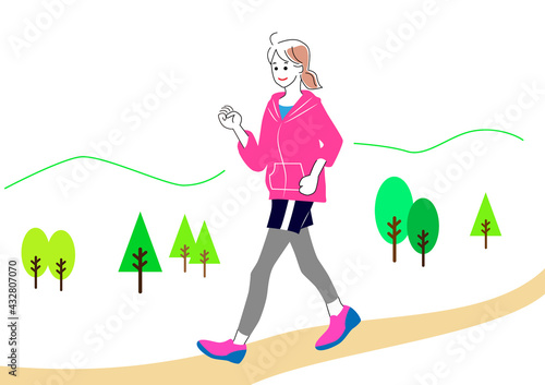 ウォーキングする女性のイラスト素材