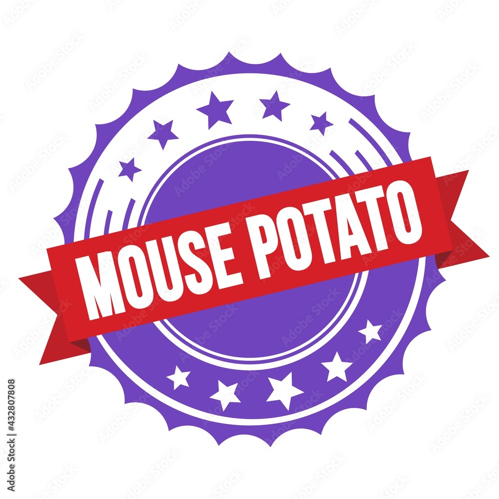 MOUSE POTATO text on red violet ribbon stamp. MOUSE POTATO text on red violet ribbon stamp.