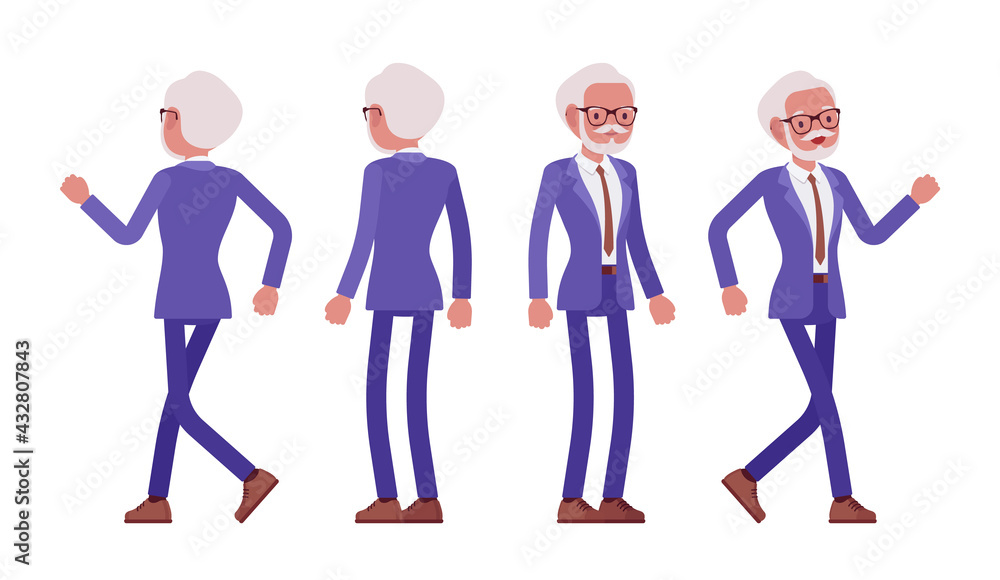 Handsome old man, elderly businessman in elegant suit full length. Bossy senior manager, gray haired active person above 50 years. Vector flat style cartoon illustration isolated on white background Handsome old man, elderly businessman in elegant suit full length. Bossy senior manager, gray haired active person above 50 years. Vector flat style cartoon illustration isolated on white background