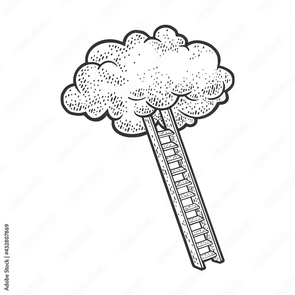 Ladder to cloud sketch raster illustration