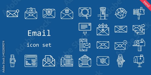 email icon set. line icon style. email related icons such as smartwatch, website, envelope, mailbox, mail, message, fax, email photo