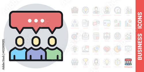 Working group, workgroup or team icon. Group of people united by common thought. Teamwork concept. Simple color version from a series of business icons