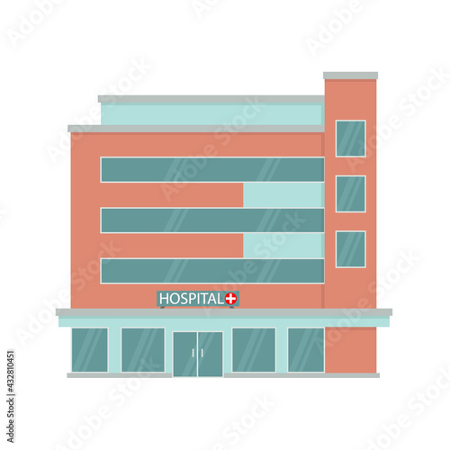 City hospital building in flat style. Medicine, hospital and medical care. Ambulance. Vector illustration