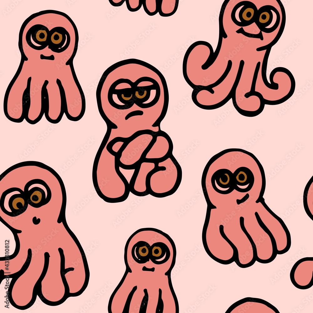Octopus. Seamless illustration. Cartoon sketch style. Hand outline drawing cheerful funny underwater animal. vector Octopus. Seamless illustration. Cartoon sketch style. Hand outline drawing cheerful funny underwater animal. vector