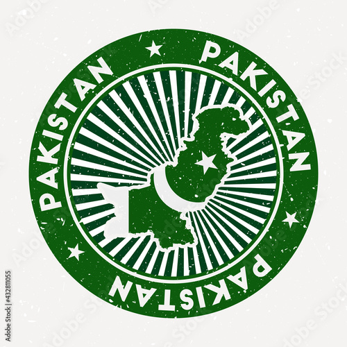 Pakistan round stamp. Logo of the country with flag. Vintage badge with circular text and stars, vector illustration.