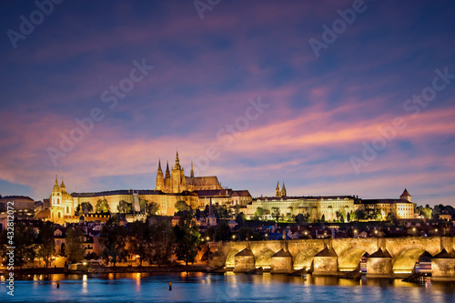 Prague castle and the Charles bridge at night  Czech republic