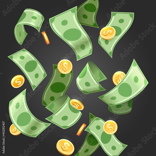 Dollar falling rain background