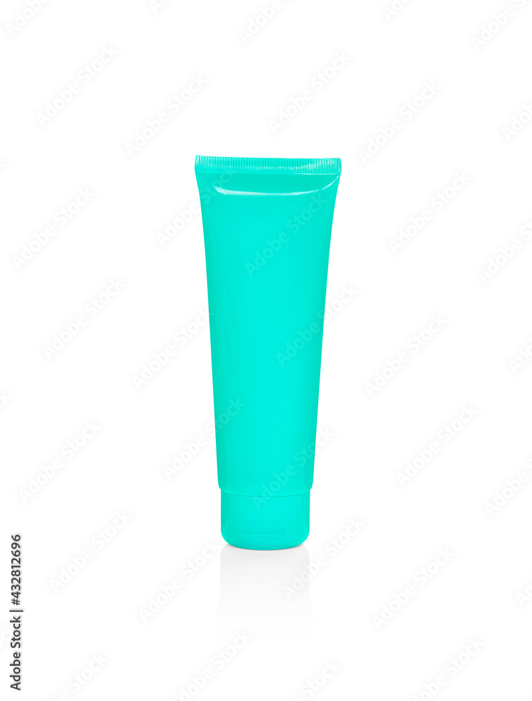Turquoise blank cream or paint package against a white background Turquoise blank cream or paint package against a white background