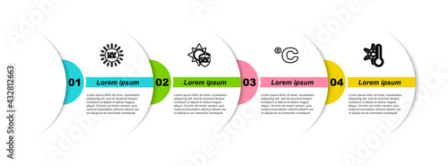 Set line UV protection, , Celsius and Thermometer with snowflake. Business infographic template. Vector