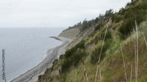 View of the steep cliffside overlooking the ocean at Ebey's Landing. photo