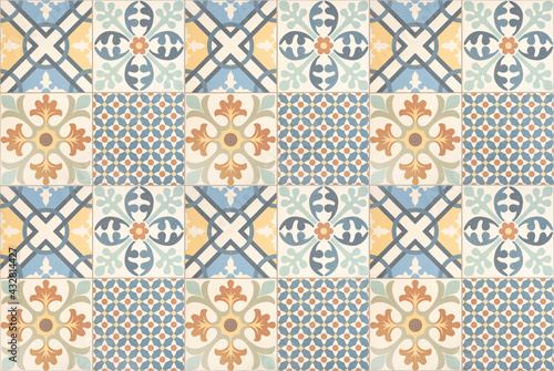 Background pattern of Colorful decorative Tiles. Old retro style