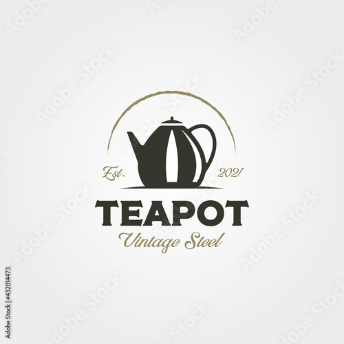 stainless steel teapot vintage logo vector symbol illustration design. teapot label design