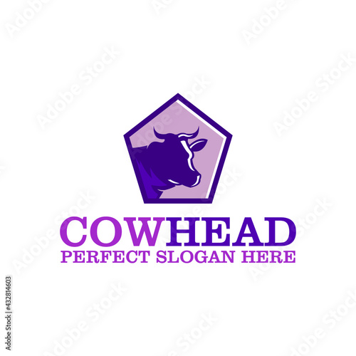 PERFECT COW LOGO, nice silhouette of purple cow head vector illustrations