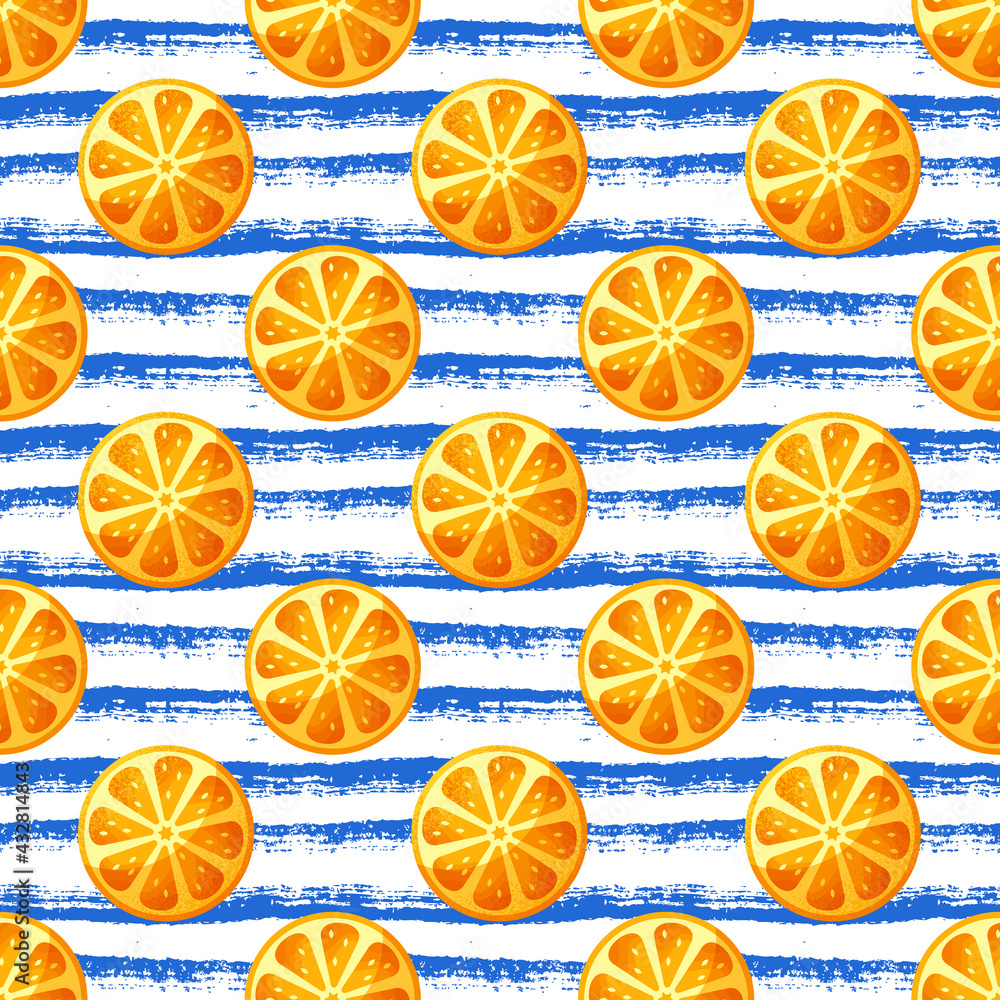 Seamless pattern with orange slices. Striped vector background. Seamless pattern with orange slices. Striped vector background.