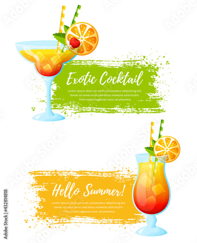 Vector banners with summer tropical cocktails and place for text.