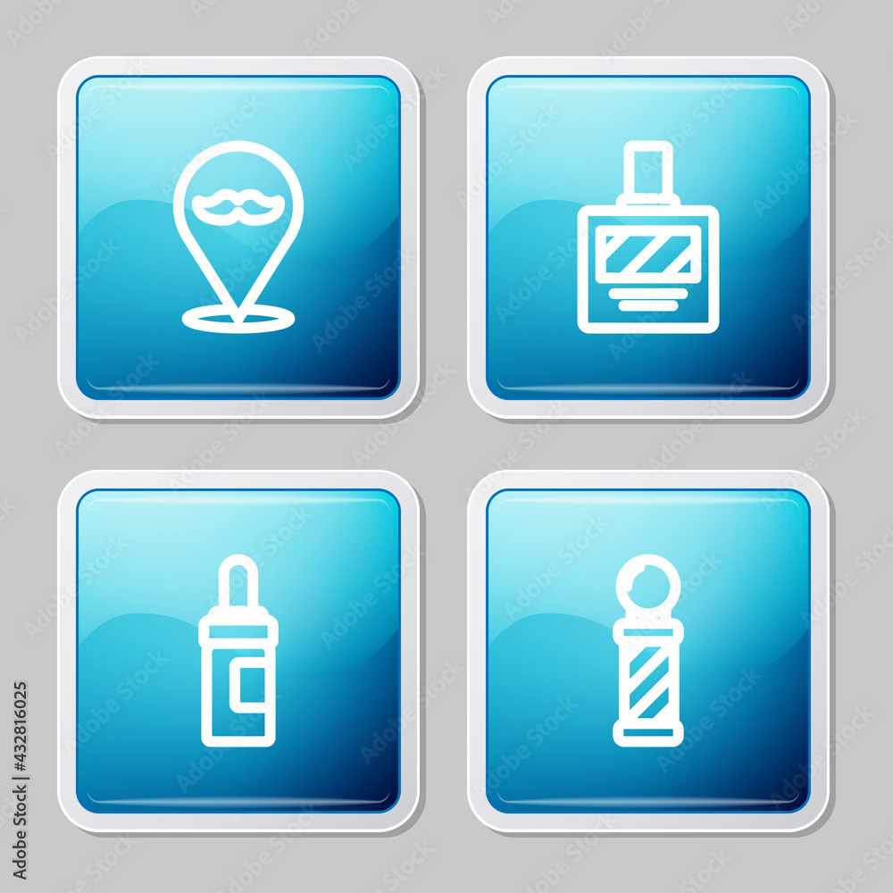 Set line Barbershop, Aftershave, Beard and mustaches care oil bottle and Classic pole icon. Vector Set line Barbershop, Aftershave, Beard and mustaches care oil bottle and Classic pole icon. Vector