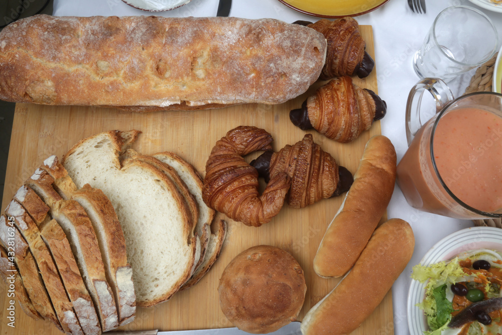 food variety table top view as sunday brunch food variety table top view as sunday brunch