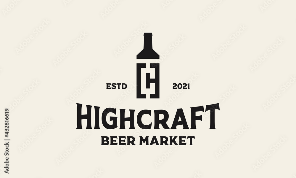 Naklejka premium High Craft Beer Bottle Vintage logo vector icon illustration