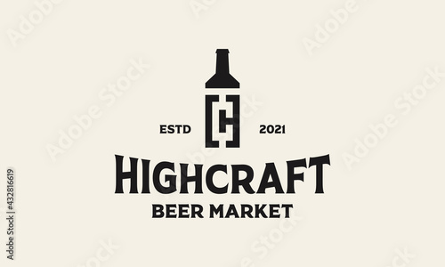 High Craft Beer Bottle Vintage  logo vector icon illustration